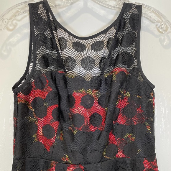 Betsey Johnson Polka Dot Lace Overlay Dress Rose Floral Black Red 4 - Picture 3 of 6
